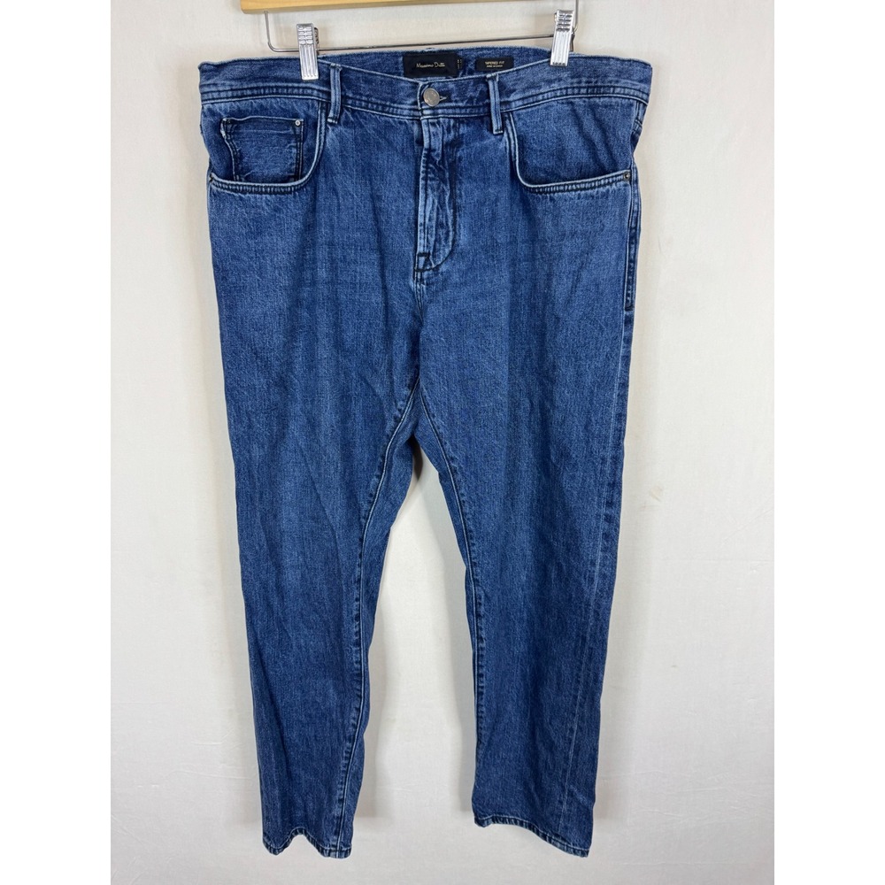Massimo Dutti Mens Tapered Fit Jeans Blue Cotton Hemp Size 34X30 0033/025/405